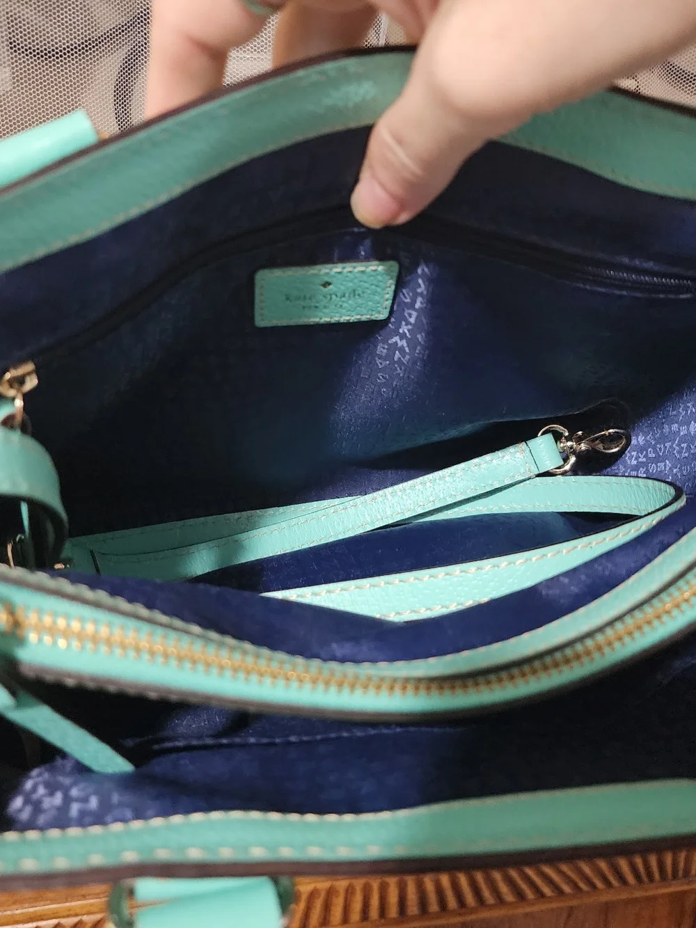 kate spade Turquoise Leather Satchel with Gold Hardware Crossbody Strap Included